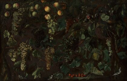 Grape Vines and Fruit, with Three Wagtails — size preview