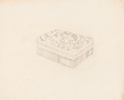 Graphic design drawings for Barricini Candy packages. 3-D Study, rectangular candy box with Indian motif