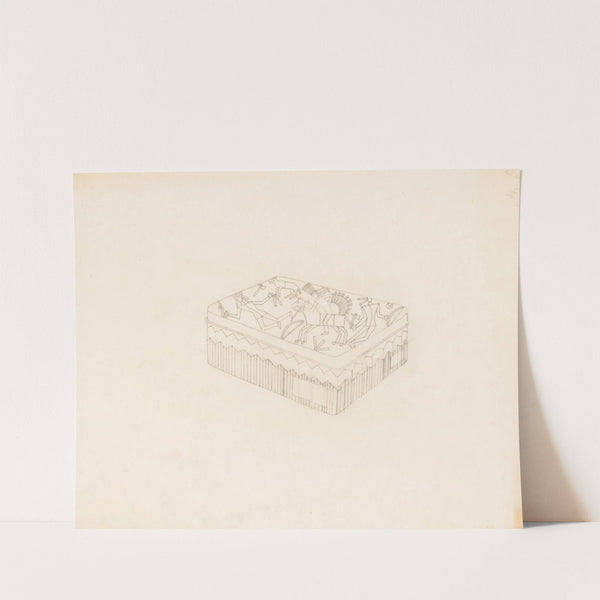 Graphic design drawings for Barricini Candy packages. 3-D Study, rectangular candy box with Indian motif by Winold Reiss