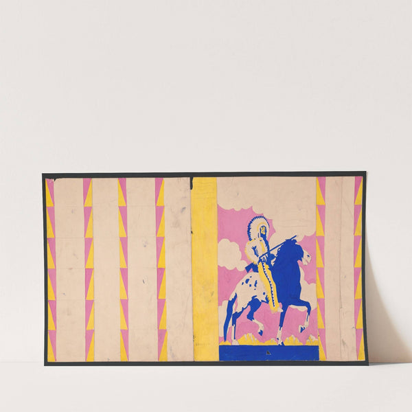 Graphic design for cover of the book ‘The Sun God’s Children’., Drawing with American Indian on horseback (1930) by Winold Reiss