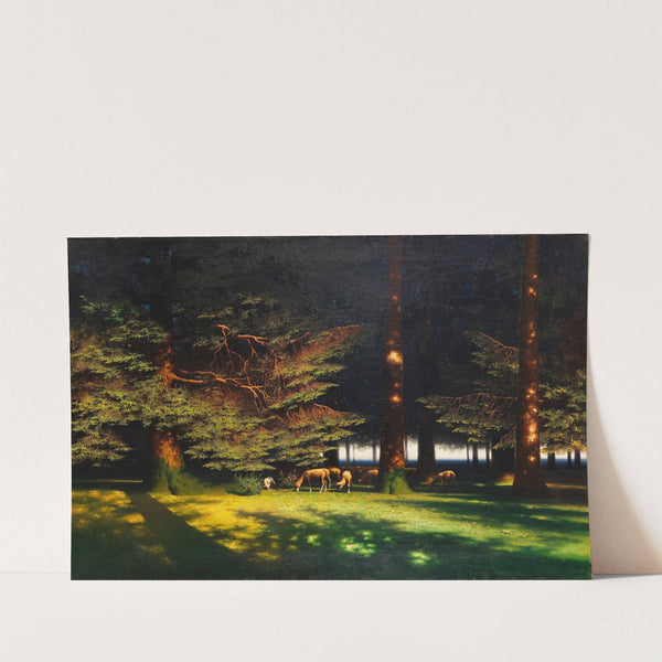 Grasende Schafe auf der Waldlichtung by Paul Wilhelm Keller-Reutlingen