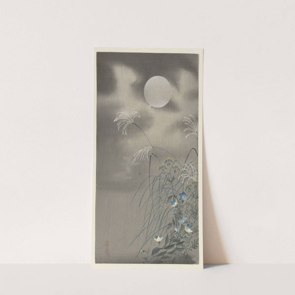 Grasses and flowers at full moon by Ohara Koson