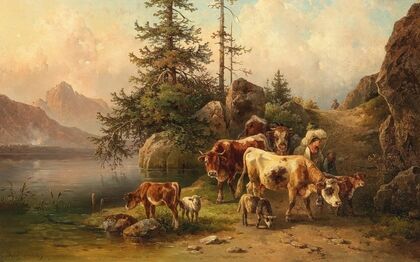 Grazing Cattle on the Lakeside