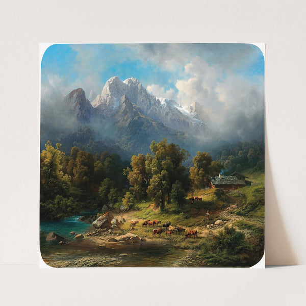 Grazing Cows near an Alpine Lake (1861) by Carl Millner