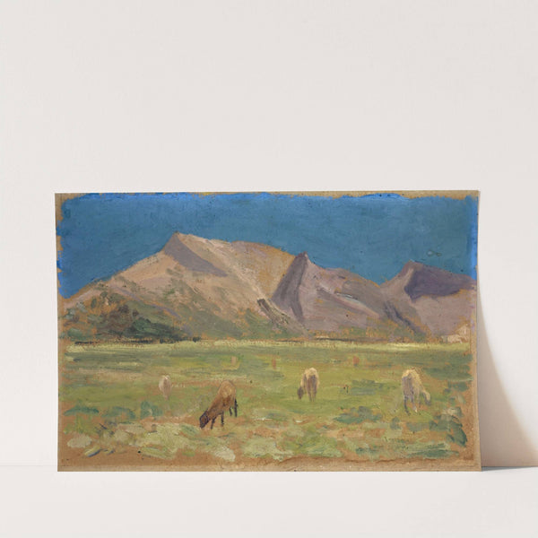 Grazing Sheep in front of Bare Hills by Ernst Schiess