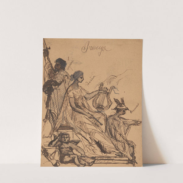 'Grecya' - figural group of characters described as Poetry, Hermes, Cupid and knight by Stanisław Wyspiański