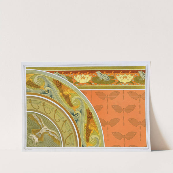 Grenouilles et nénuphars, bordure; libellules, pochoir; poissons volants, libellules, bordures; milan et rat by Maurice Pillard Verneuil