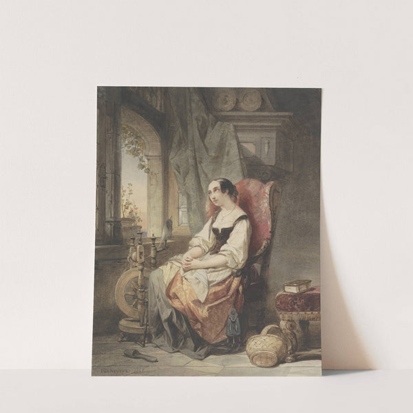 Greteken bij het spinrokken, zittend bij een open raam by Nicaise De Keyser