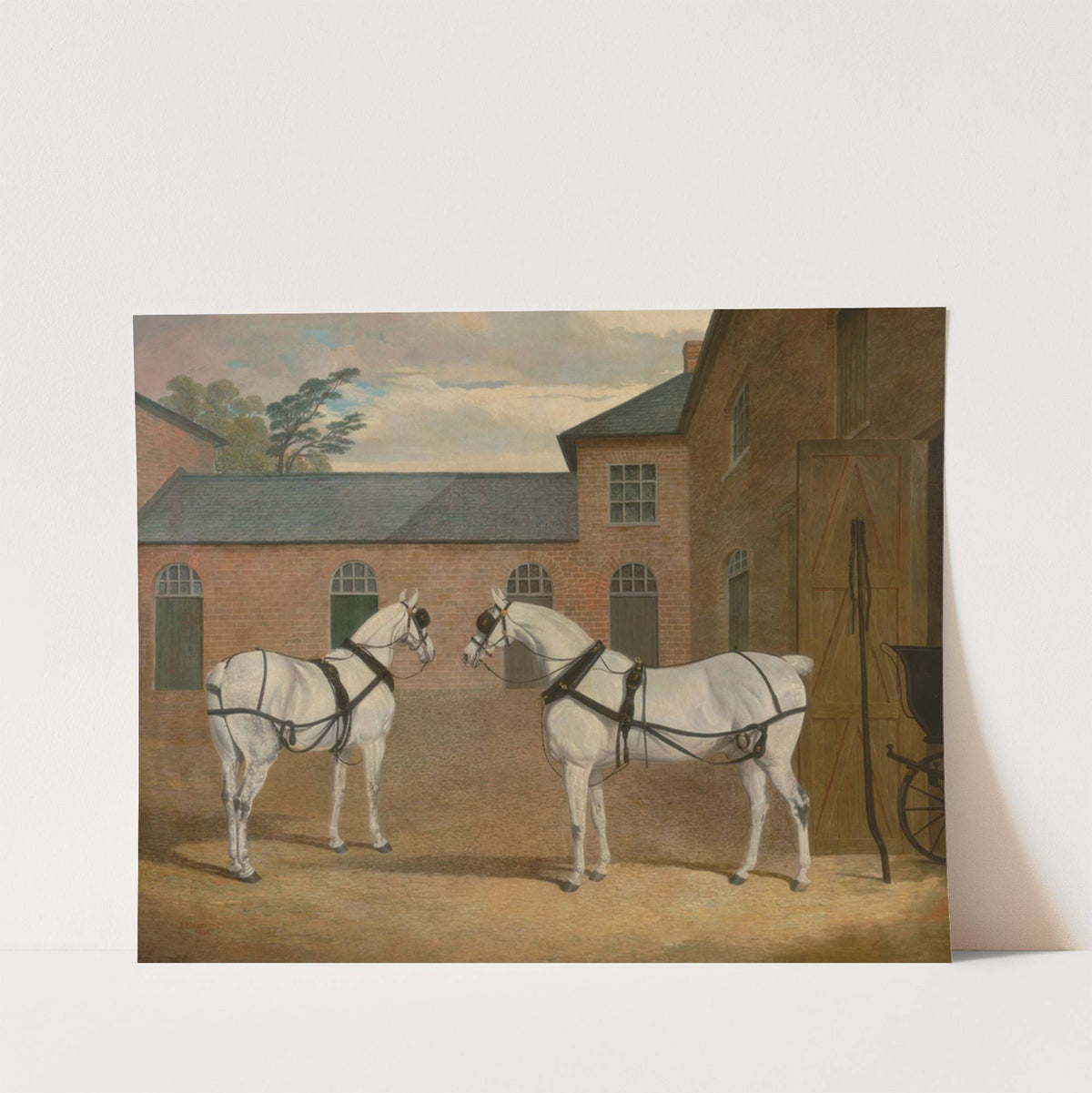 Grey carriage horses in the coachyard at Putteridge Bury, Hertfordshire by John Frederick Herring Snr.