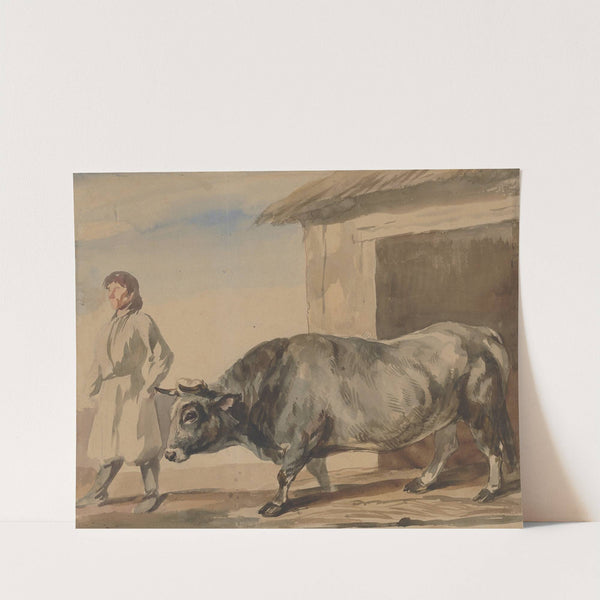 Grey ox and a peasant from Bolestraszyce by Piotr Michałowski