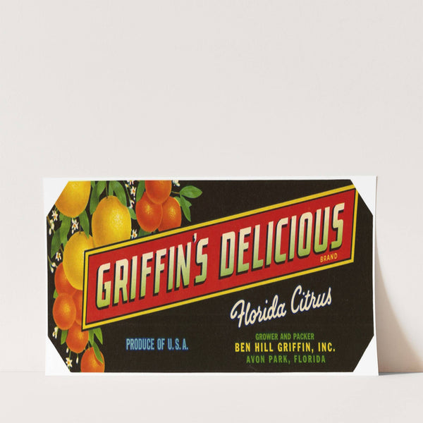 Griffin’s Delicious Brand Florida Citrus Label (1930-1950)