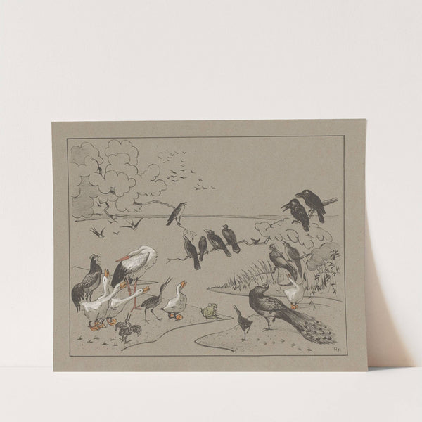 Groep diverse vogels en een kikker. by Theo van Hoytema