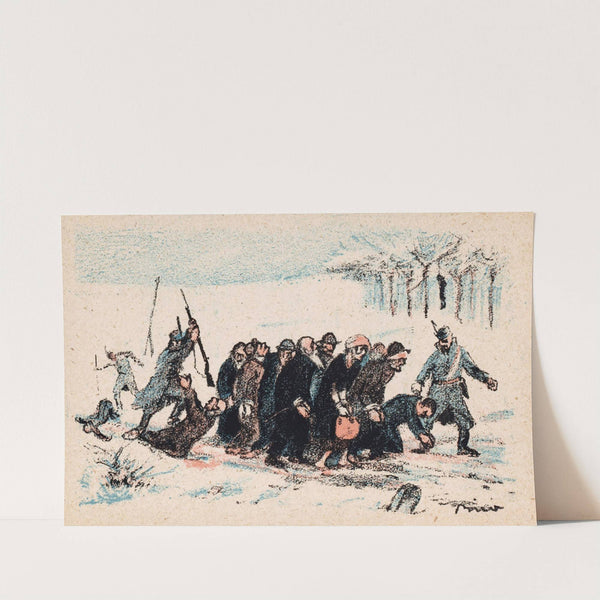 Groep mensen wordt door soldaten gewelddadig weggeleid by Mihály Biró