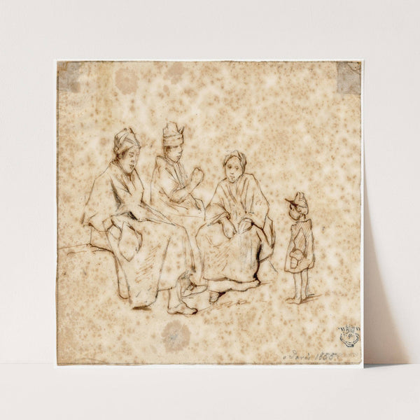 Groepje van drie zittende figuren en een staand kind (1855) by Pieter van Loon