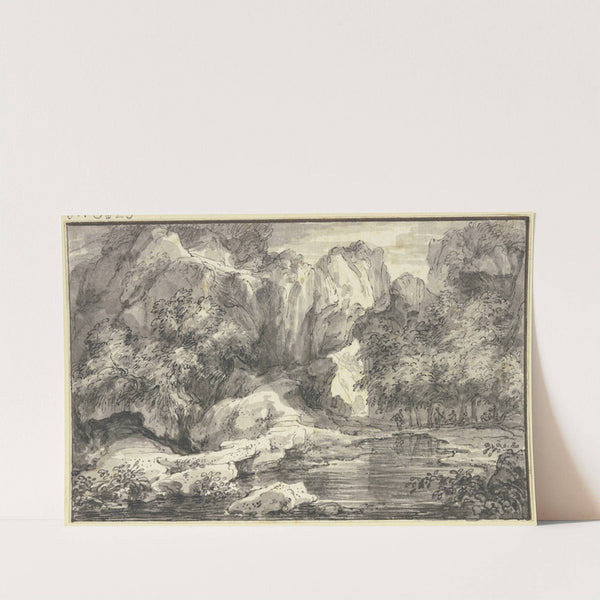 Große Felspartie an einem See by Abraham Genoels II