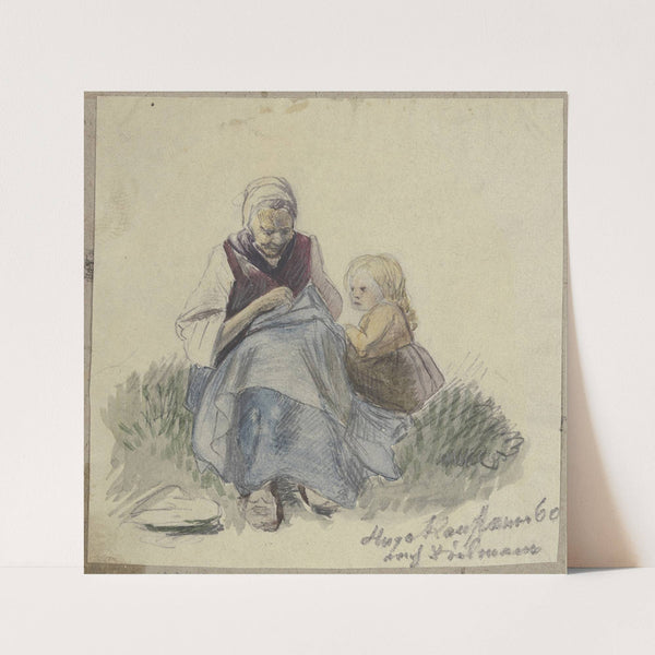 Großmutter, nähend, und Kind (1860) by Hugo Kauffmann