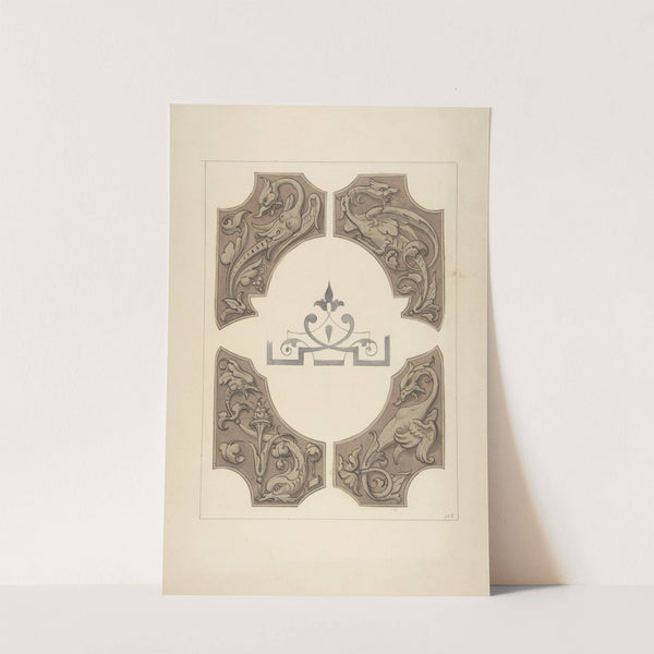 Grotesque designs featuring griffin, birds, and dolphins by Jules-Edmond-Charles Lachaise