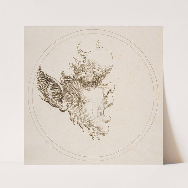 Grotesque Head With a Bulging Forehead Looking to the Right Within a Circle by Gaetano Piccini
