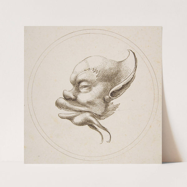 Grotesque Head With a Large Eyebrow Looking to the Left Within a Circle by Gaetano Piccini