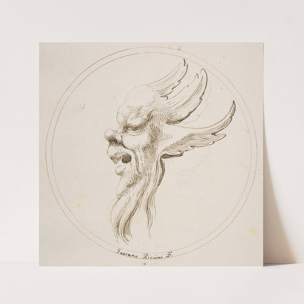 Grotesque Winged and Bearded Head Looking to the Left within a Circle by Gaetano Piccini