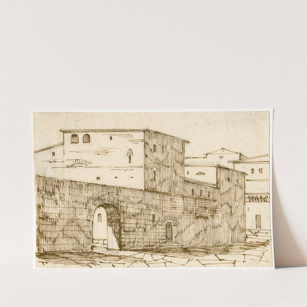 Grotta Ferrata, bij Rome: gezicht op enige gebouwen by David Humbert de Superville