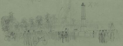 Group of civilians near monument