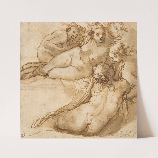 Group of Six Reclining Nude Women (Nymphs Bathing) by Taddeo Zuccaro
