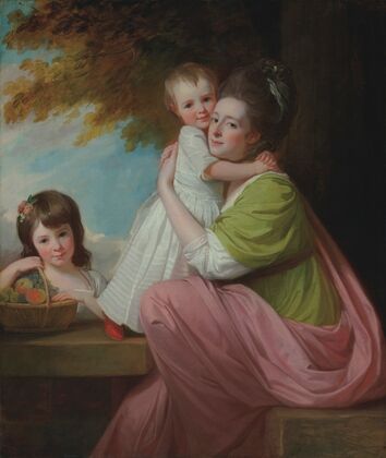Group portrait of Dorothy Stables (1753-1832), with her daughters, Harriet (1774-1827) and Maria (1775-1821), in a wooded landscape