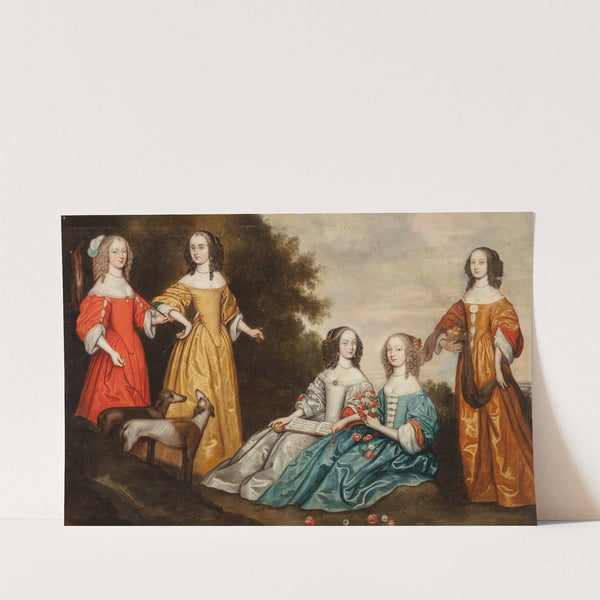Group portrait of five women in a landscape (circa 1650) by English School