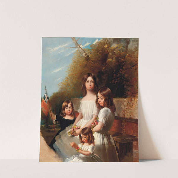 Group portrait of four children in a landscape by Henry Barraud