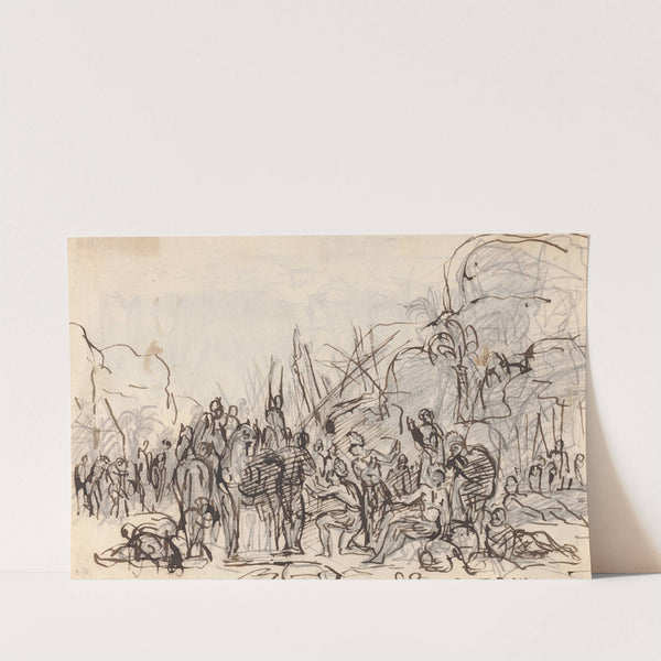 Group Scene showing horses, figures and red Indians by Sawrey Gilpin