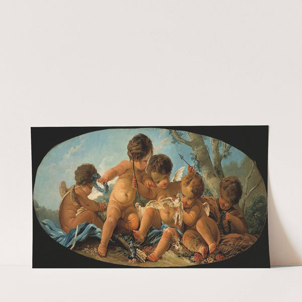 Groupe de cinq Amours avec des colombes (1928) by French School