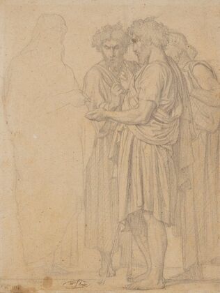 Groupe de trois hommes drapés