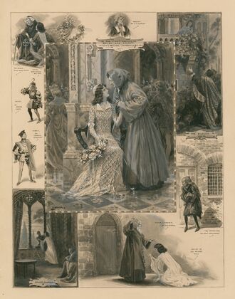 Grouped vignettes depicting characters and scenes from Romeo and Juliet as performed at the Imperial Theatre in 1905 (1905) — size preview