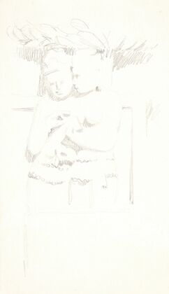Gruppe med to figurer Studieblad efter relieffer i Borobudur, Java