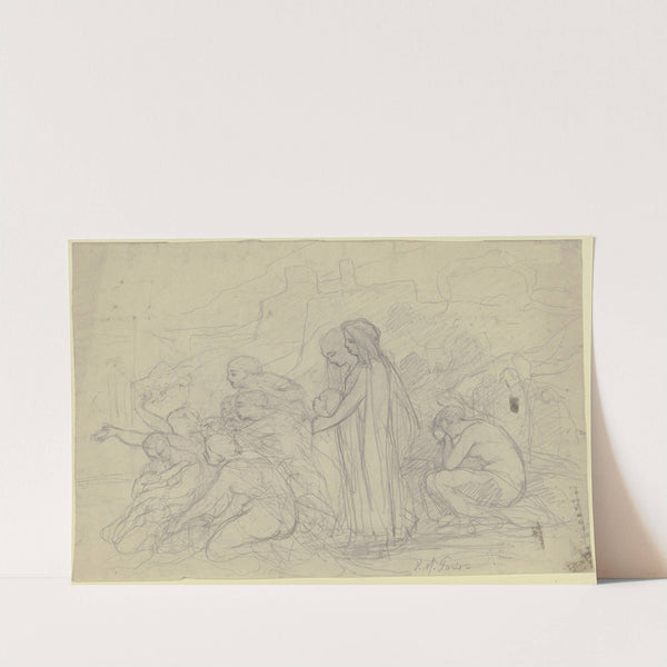 Gruppe trauernder Menschen nach links by Victor Müller