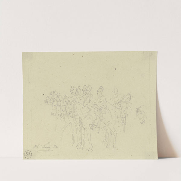 Gruppe von bayerischen Cheveaux-légers, zu Pferd haltend by Heinrich Lang