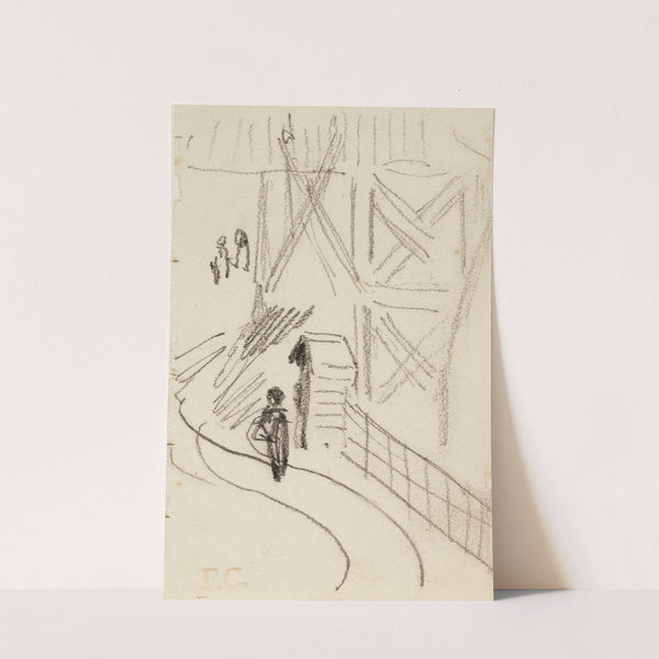 Guérite au bord d’une rue devant une tour avec un personnage en faction by Fernand Cormon