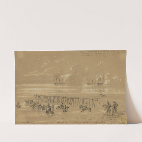 Gunboats shelling the enemy at the battle of Malvern hill sketched from McClellans headquarters by Alfred Rudolph Waud
