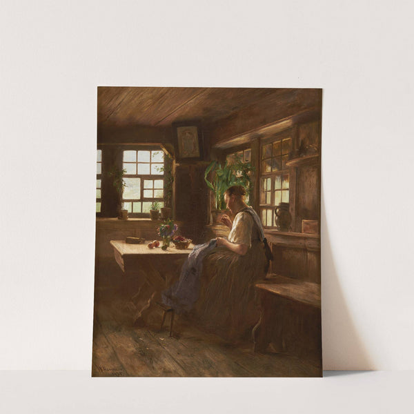 Gutach Girl in a Sitting Room, Sewing by Wilhelm Gustav Friedrich Hasemann