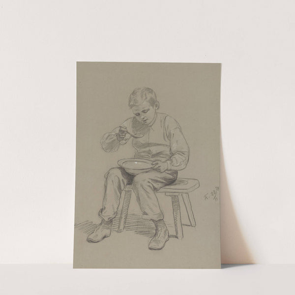 Gutt som spiser suppe (1870) by Adolph Tidemand