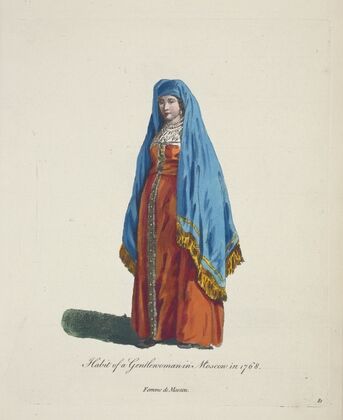 Habit of a gentlewoman in Moscow in 1768. Femme de Moscou (1757-1772)