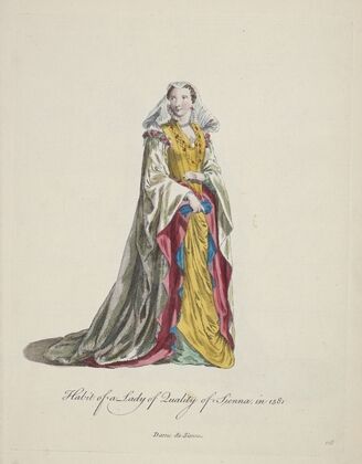 Habit of a lady of quality of Sienna in 1581. Dame de Sienne. (1757-1772)