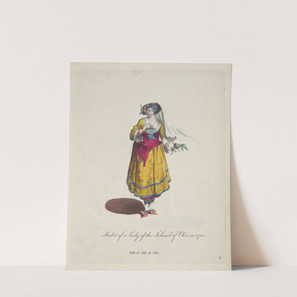 Habit of a lady of the island of Chio in 1700. Fille de l’Isle de Chió in 1700. (1757-1772) by Charles Grignion