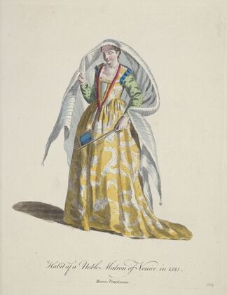 Habit of a noble matron of Venice in 1581. Dame Venitienne. (1757-1772)