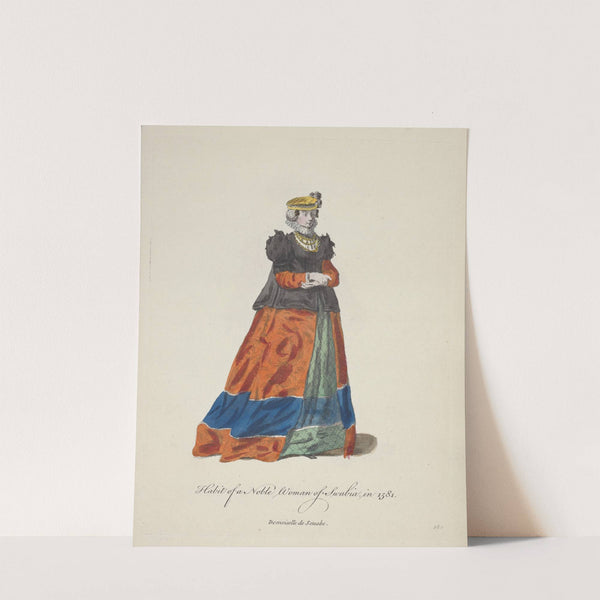 Habit of a noble woman of Swabia in 1581. Demoiselle de Souable. (1757-1772) by Charles Grignion