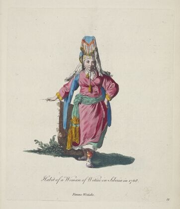 Habit of a woman of Wotiac in Siberia in 1768. Femme Wotiake. (1757-1772)