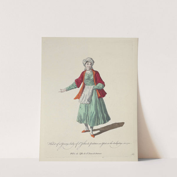 Habit of a young lady of St. John de Patmos, and island in the Archipelago in 1700. Fille de l’Isle de St. Jean de Patmos. (1757-1772) by Charles Grignion