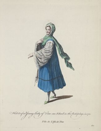 Habit of a young lady of Tine, an island in the archipelago, in 1700. Fille de l’Isle de Tine. (1757-1772)
