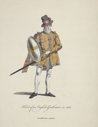 Habit of an English gentleman in 1588. Gentilhomme Anglois. (1757-1772)